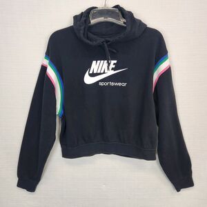 Nike Sweater Heritage Hoodie Women's Small Athletic Pull Over Black Color Stripe